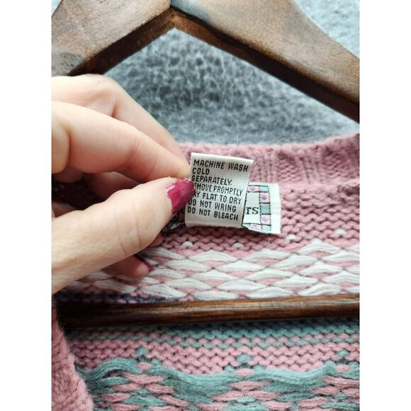 Vintage Gina Peters Pink Sweater Geometric Nordic Pattern Acrylic/Nylon Womens M - Picture 3 of 7